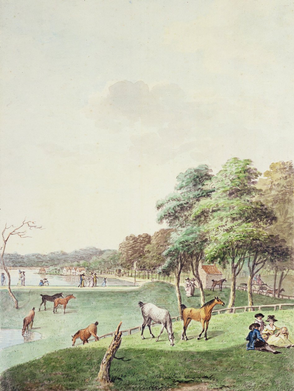 East End of the Serpentine a vzdálený pohled na Bathing House, 1794 od John White Abbott
