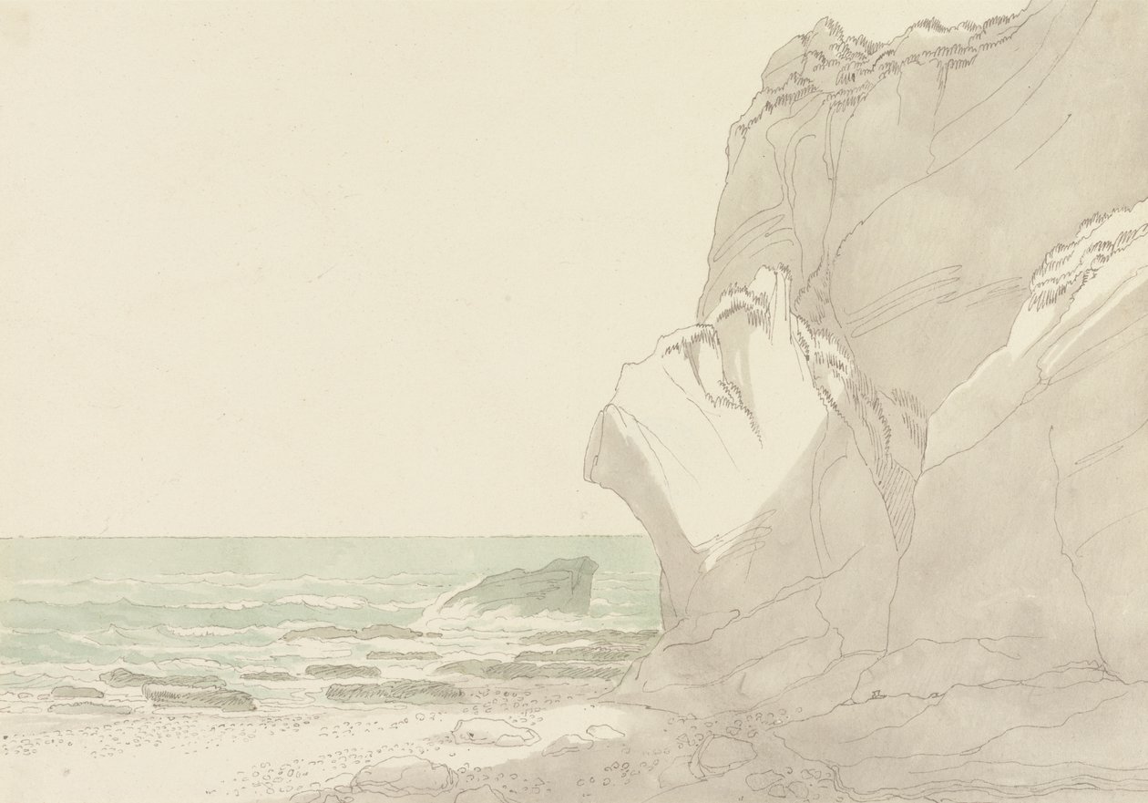 The Warren near Exmouth, Devon: Strmé útesy tyčící se vpravo, Moře a Rocky Shore vlevo od John White Abbott