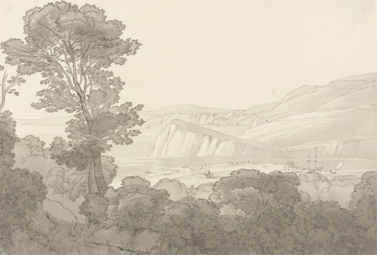 Pohled z lesa, s výhledem na řeku a kopce v Teignmouth, Devon od John White Abbott