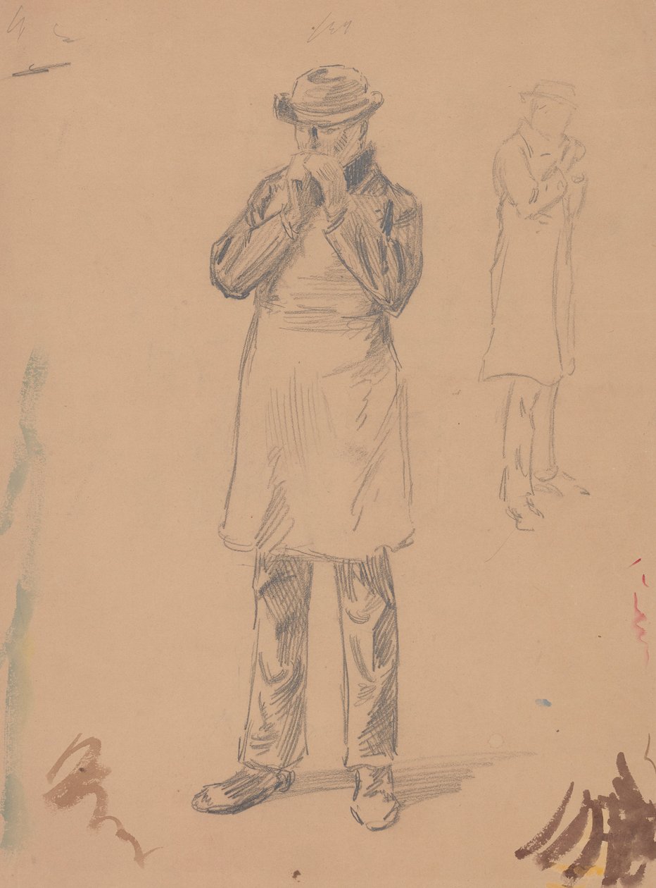 Karikatura sebe sama a opatství E. A. (recto); Dvě studie stojícího muže (verze) od John White Alexander