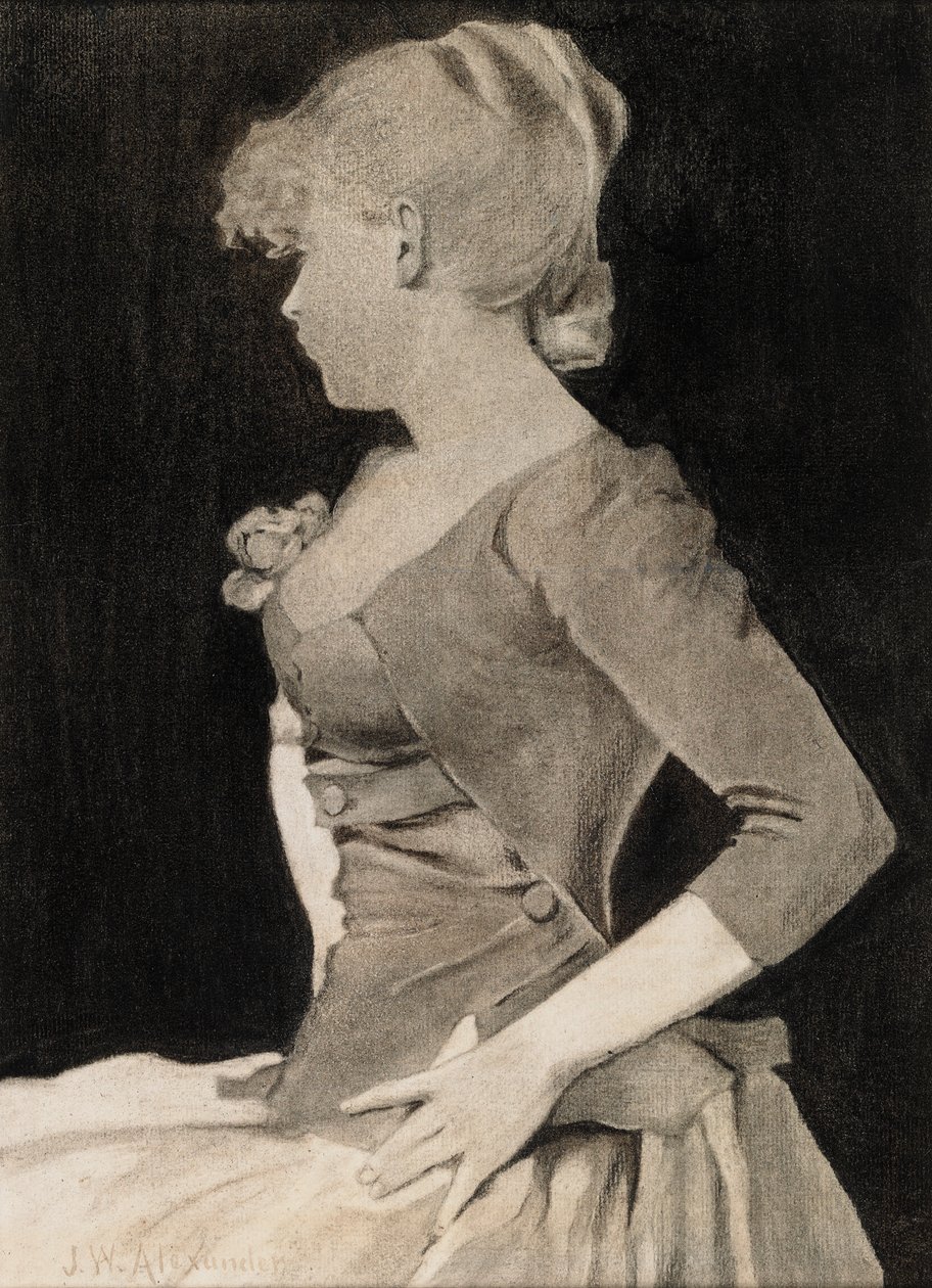 "Silueta mladé dívky", John White Alexander, dřevěný uhel od John White Alexander