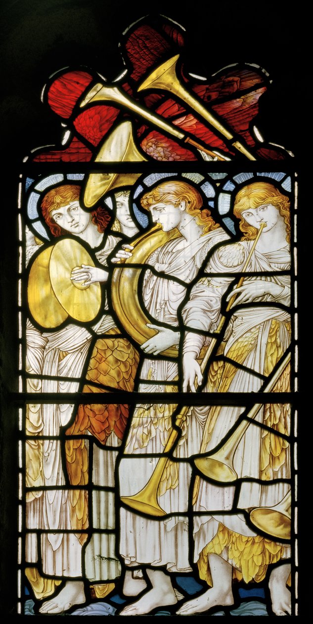 Musical Angels, Te Deum, East Window, cca 1888 (vitráže) od John William Brown