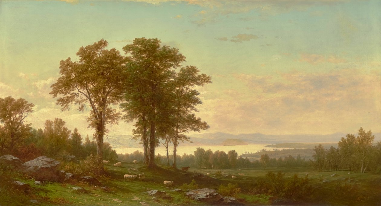 Říční krajina s ovcemi 1877 (olej na plátně) od John William Casilear