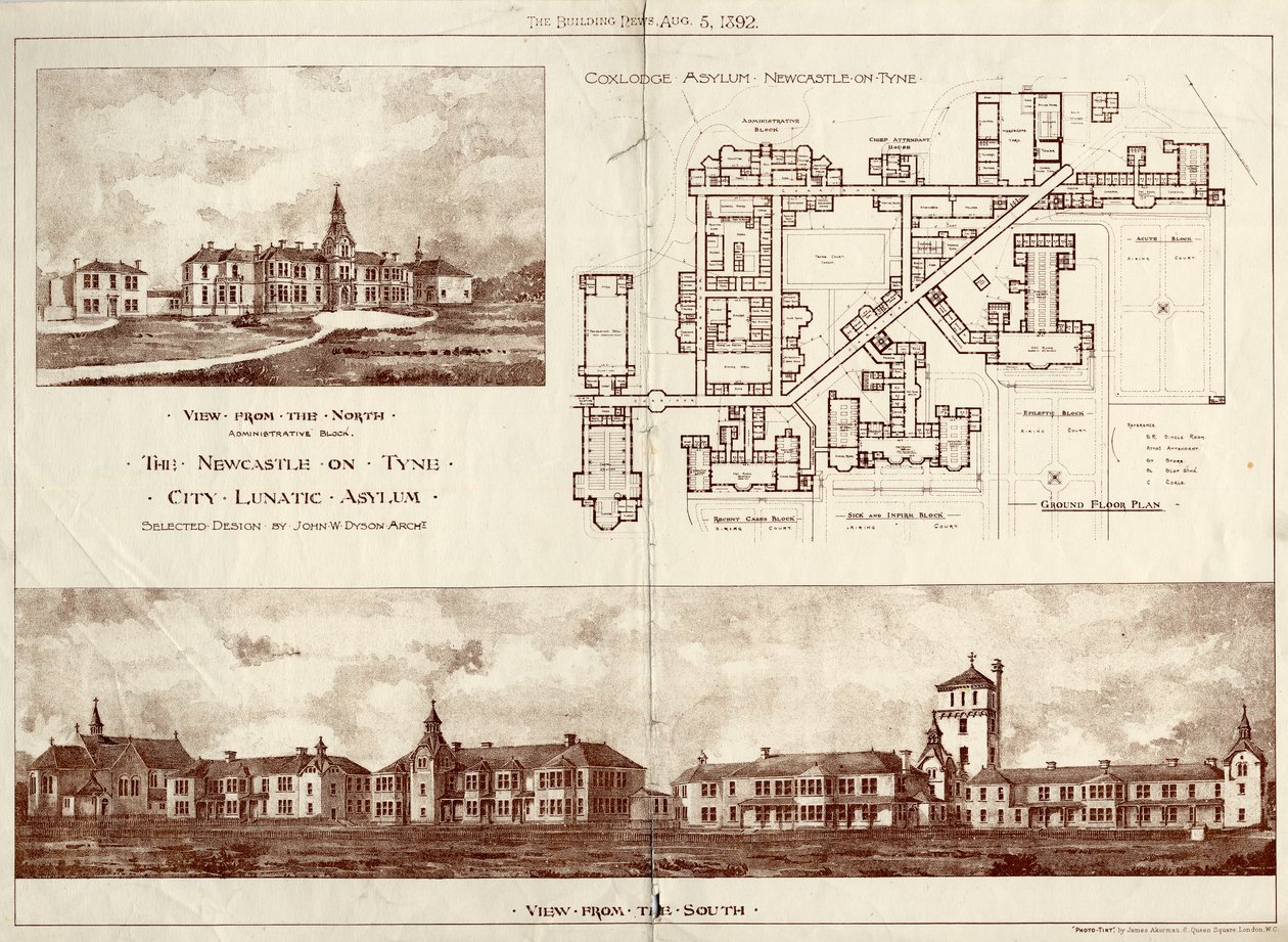 The Newcastle upon Tyne Lunatic Asylum, Coxlodge, c.1829 (fotolitho) od John William Dyson