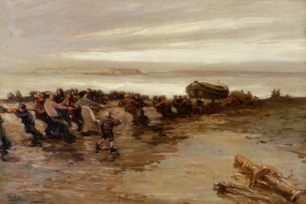 Vytahování záchranného člunu, Svatý ostrov, kolem 1910-20 od John William Gilroy