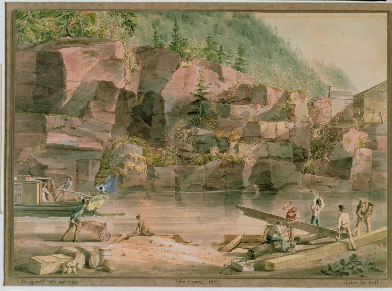 Erie Canal, NY, 1831 (grafit, wc a kvaš na papíře) od John William Hill