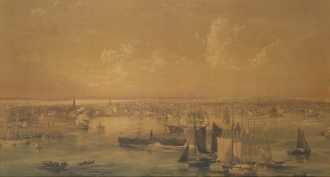 New York od East River, 1852 (praní, kvaš a grafit) od John William Hill