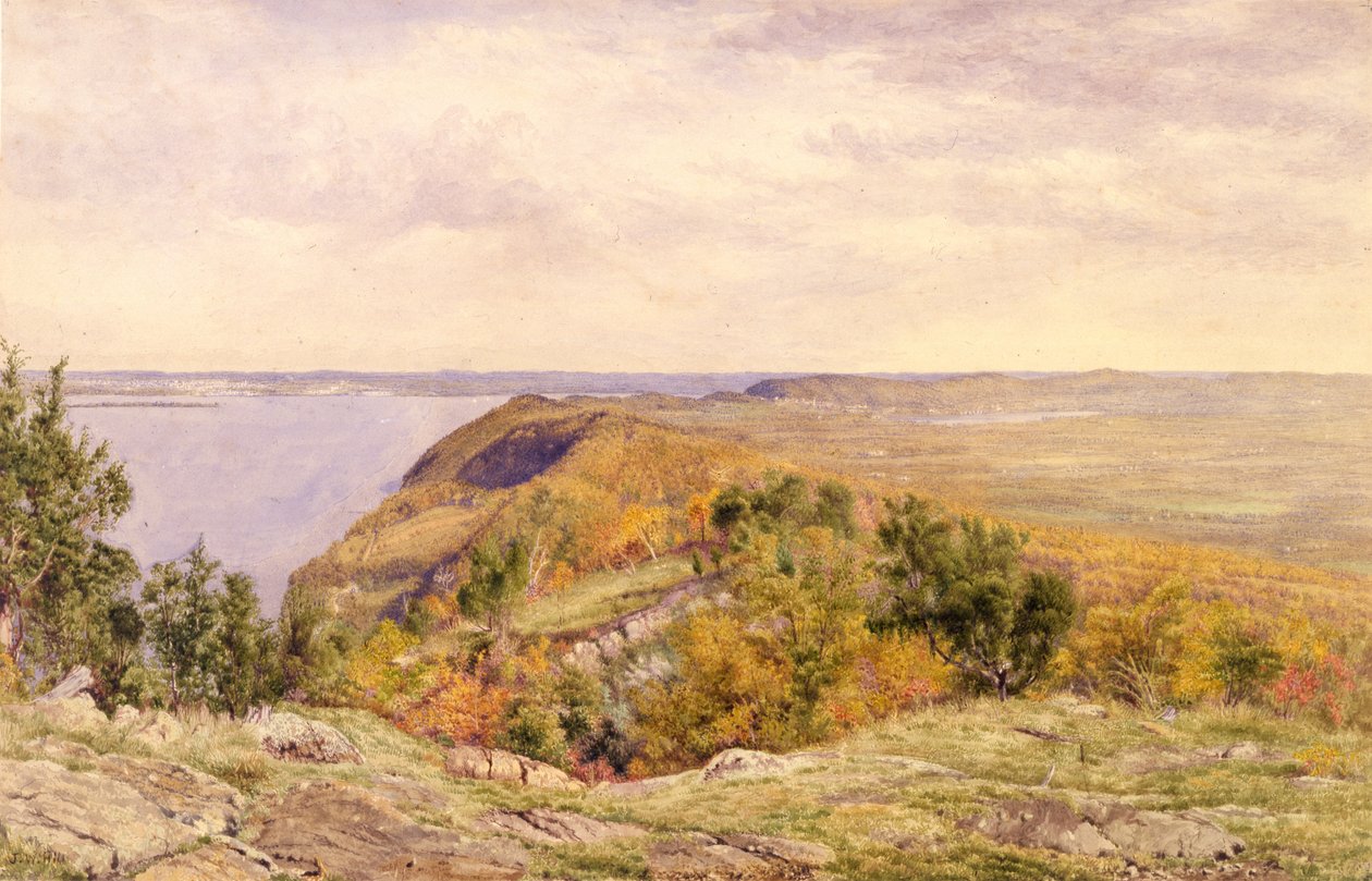 Pohled z High Tor, Haverstraw, New York, 1866 (akvarel a grafit na papíře připevněné na kartě) od John William Hill