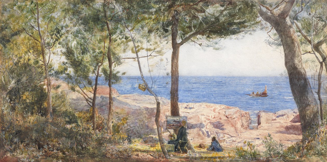 An Artist Painting by the Sea, 1887 (wc & bodycolor na papíře) od John William Inchbold