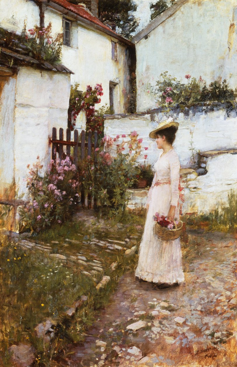 Sbírání letních květin v zahradě Devonshire od John William Waterhouse