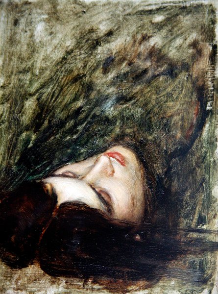 Hlava Orfea – skica, cca 1899-1900 (olej na palubě) od John William Waterhouse