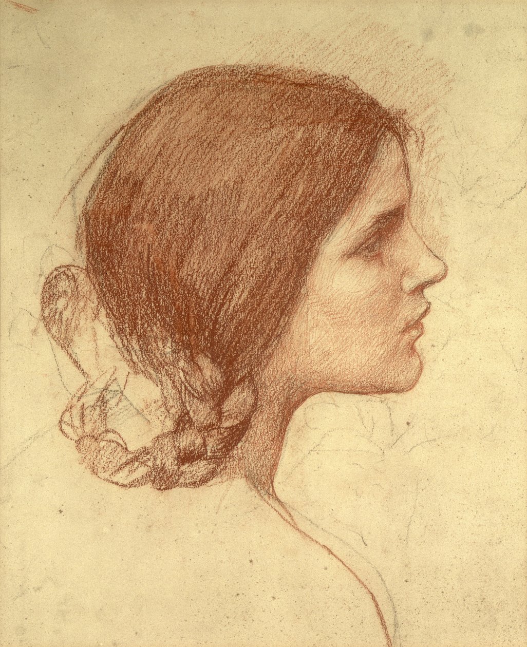 Head of a Girl, c.1905 (červená křída na papíře) od John William Waterhouse