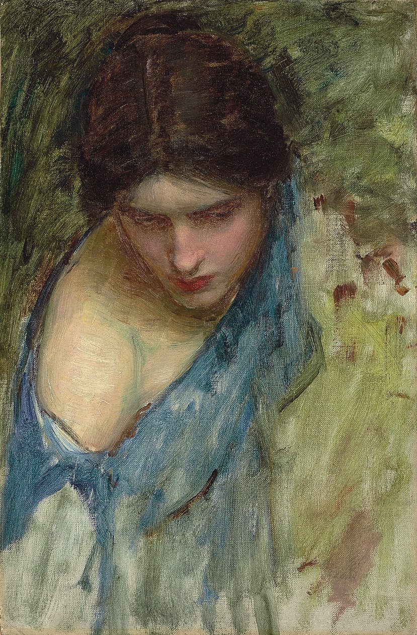 Nymfy Hledání hlavy Orfea: náčrt nymfy vlevo od John William Waterhouse