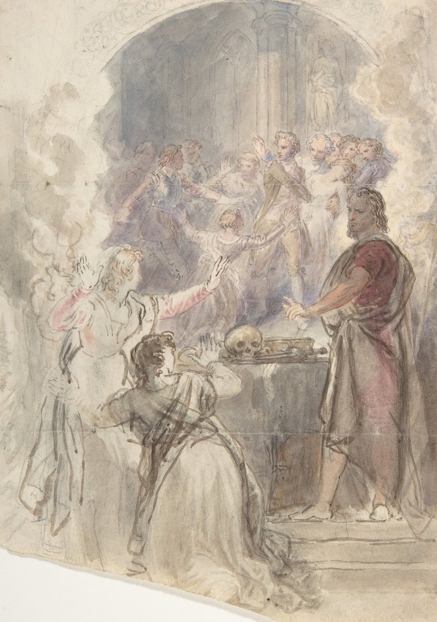 Scéna z příběhu mé tety Margaret Mirror Keepsake Story od Sira Waltera Scotta, ca. 1828. od John William Wright