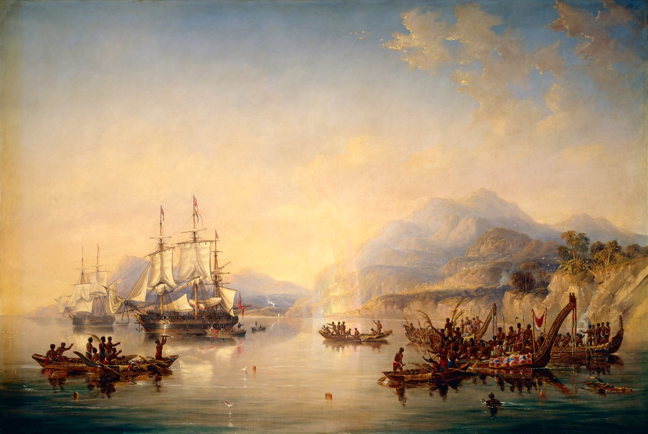 Erebus" a "Terror" na Novém Zélandu, srpen 1841, asi 1847 (olej na plátně) od John Wilson Carmichael