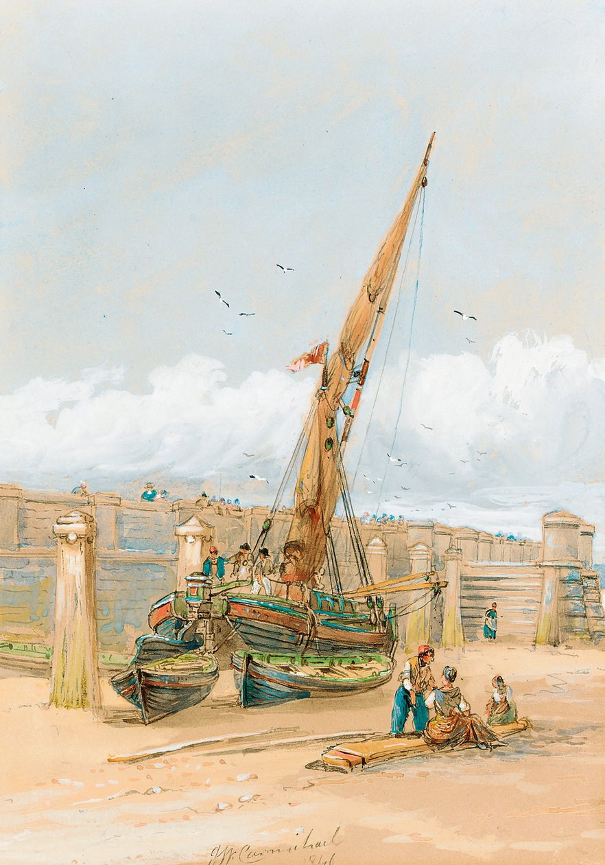 Rybáři klábosící před lodí na břehu, 1846 od John Wilson Carmichael