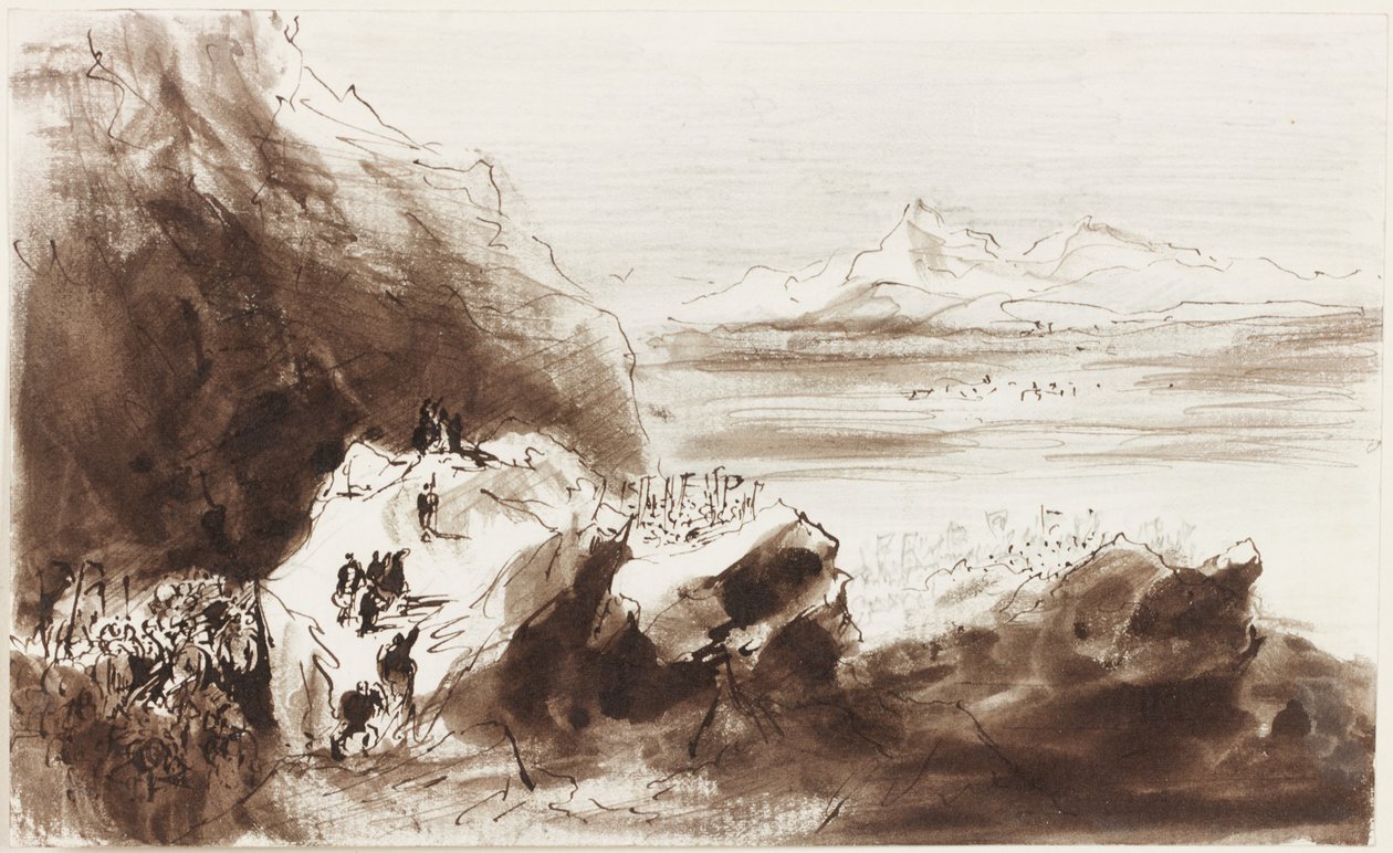 Hannibal First Sees Italy (pero, inkoust a tužka na papíře (šedá)) od John Wilson Carmichael