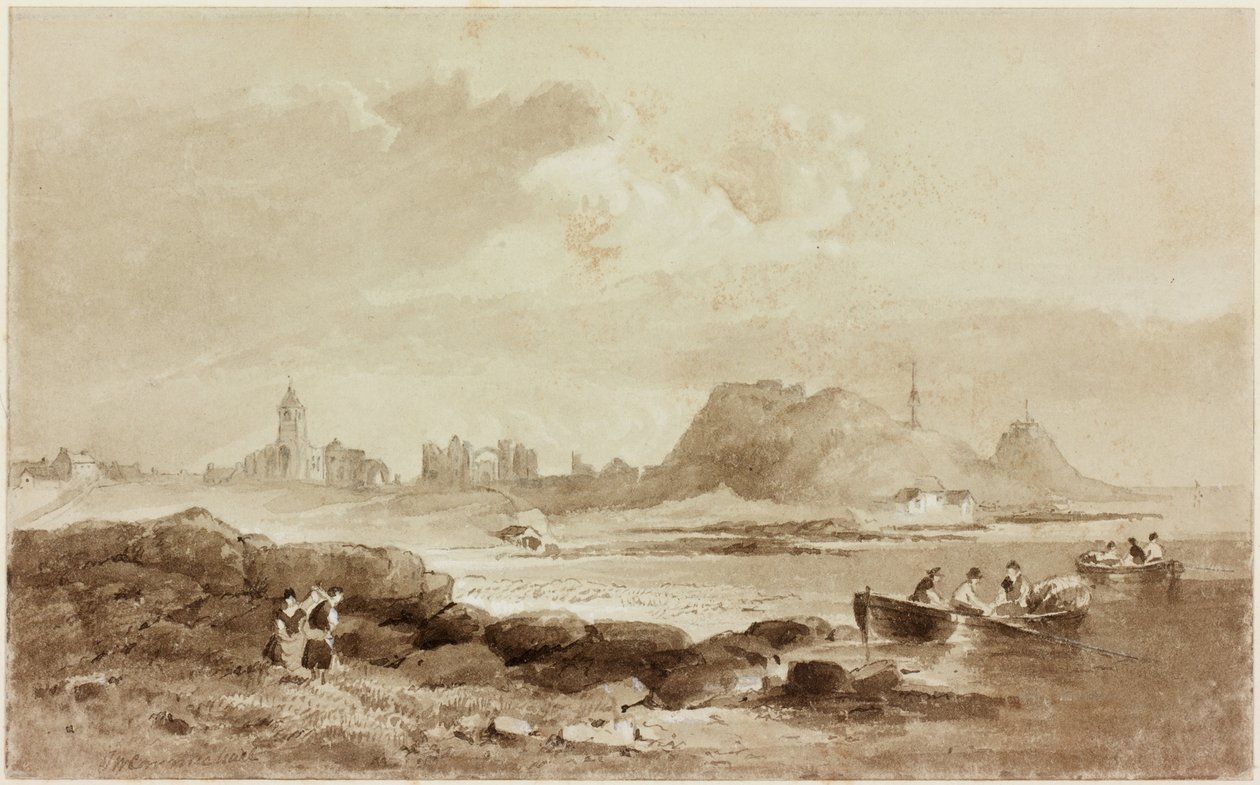 Holy Island (tužka a akvarel (sépie) na papíře) od John Wilson Carmichael