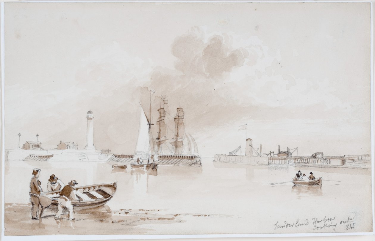 Sunderland Harbour Looking Out (tužka a akvarel na papíře (na papíře)) od John Wilson Carmichael