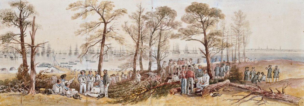Důstojníci a námořníci flotily na pobřeží v Nargenu, 1855 od John Wilson Carmichael