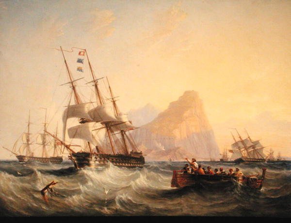 Válečné lodě pod plachtami na Gibraltaru od John Wilson Carmichael