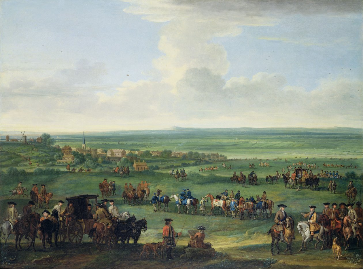 George I (1660-1727) v Newmarketu, 4. nebo 5. října 1717, kolem roku 1717 (olej na plátně) od John Wootton