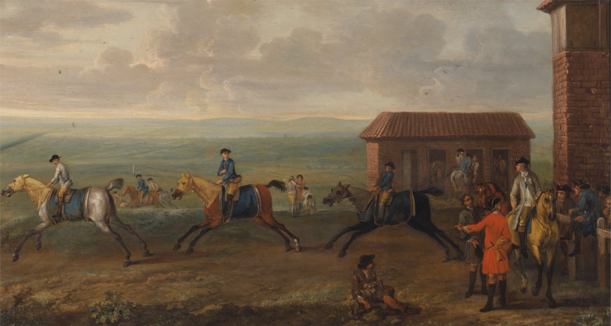 Lord Portmore sleduje závodní koně při cvičení na Newmarket Heath od John Wootton