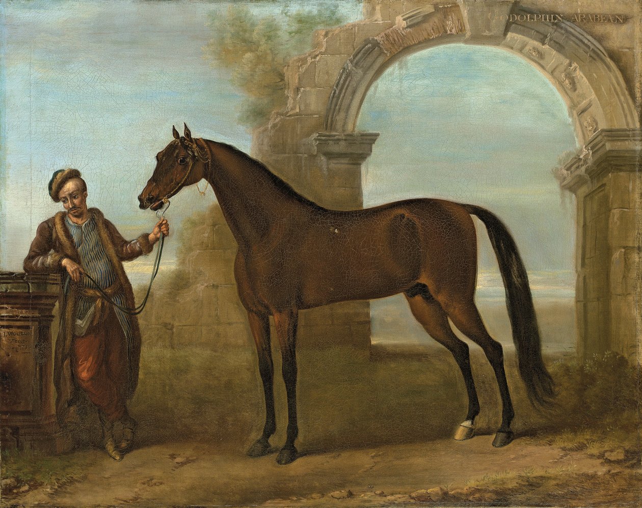 Godolphin Arabien, držený ženichem, v krajině se zničeným obloukem, 1731 od John Wootton