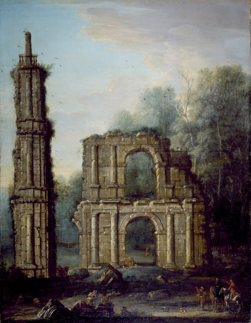 Ruiny hradu Holdenby, Northamptonshire, cca 1735-45 (olej na plátně) od John Wootton