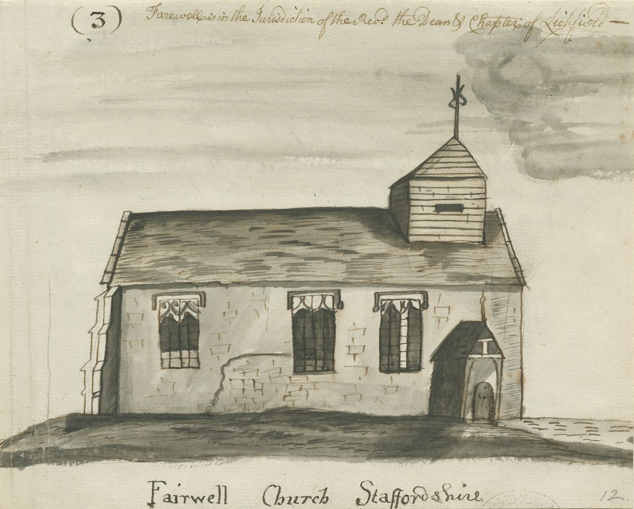 Farewell Church: kresba perem a lavírovanou sépií, nd [c 1780] od John Wright