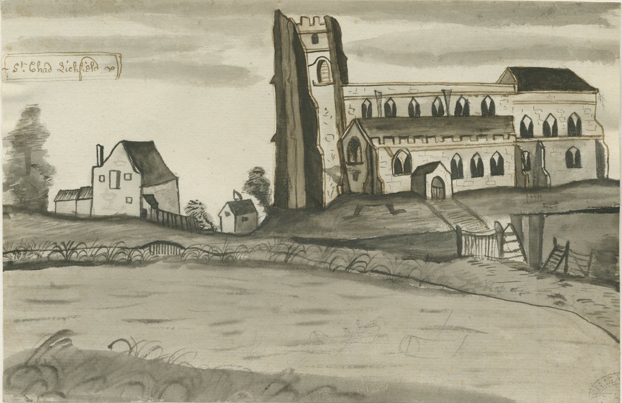 Lichfield - Kostel sv. Čada: perokresba, nd [1784] (kresba) od John Wright