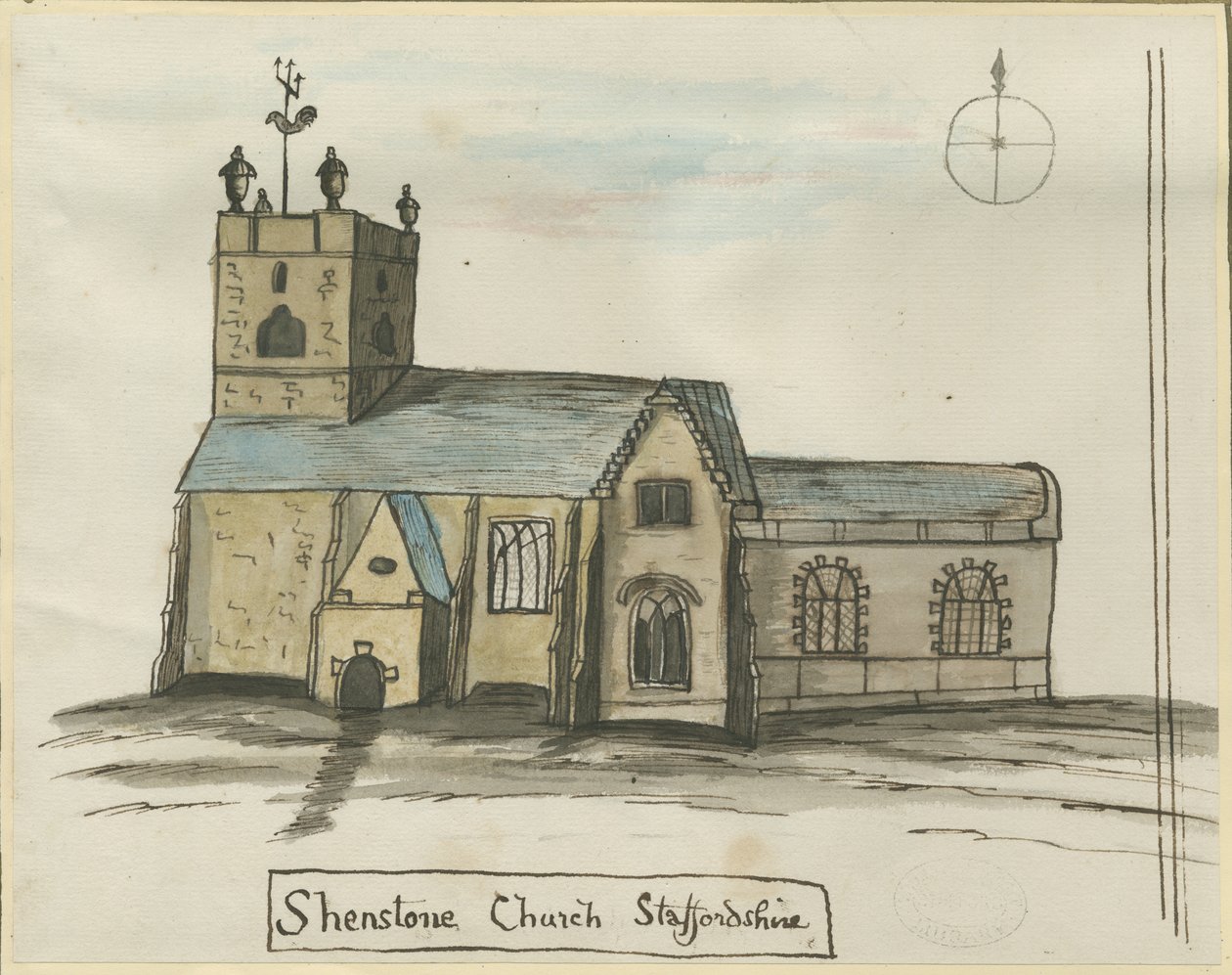 Shenstone Church: malba vodovými barvami, nd [1784] (malba) od John Wright