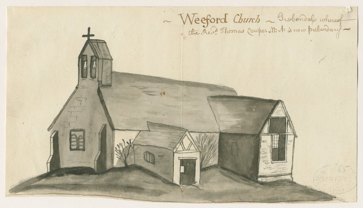 Weeford Church: sépie lavírovaná kresba, nd [1784] (kresba) od John Wright