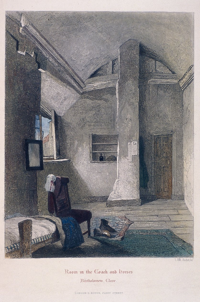 Coach and Horses Inn, Bartholomew Close, Londýn, 1851 od John Wykeham Archer