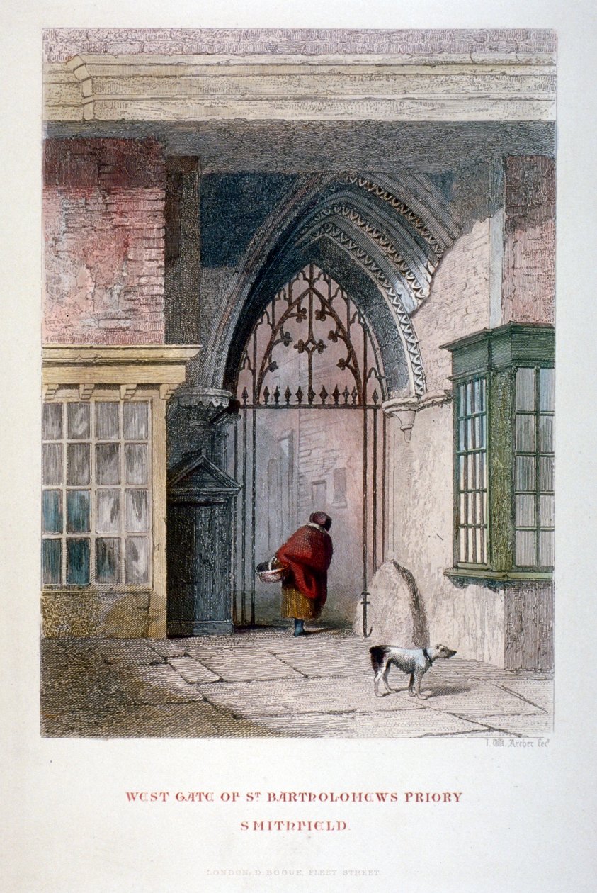 Západní brána starého převorství svatého Bartoloměje-Velikého, Smithfield, City of London, 1851 od John Wykeham Archer