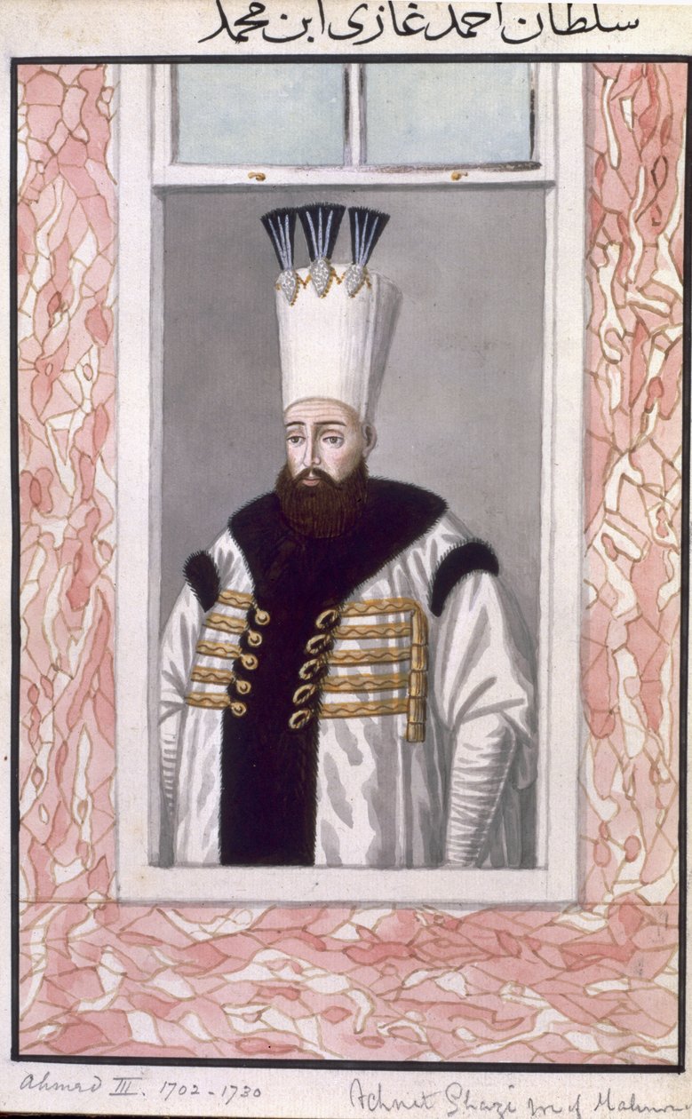 Ahmed III. (1673-1736) Sultán 1703-30, z „Série portrétů tureckých císařů“, 1808 od John Young