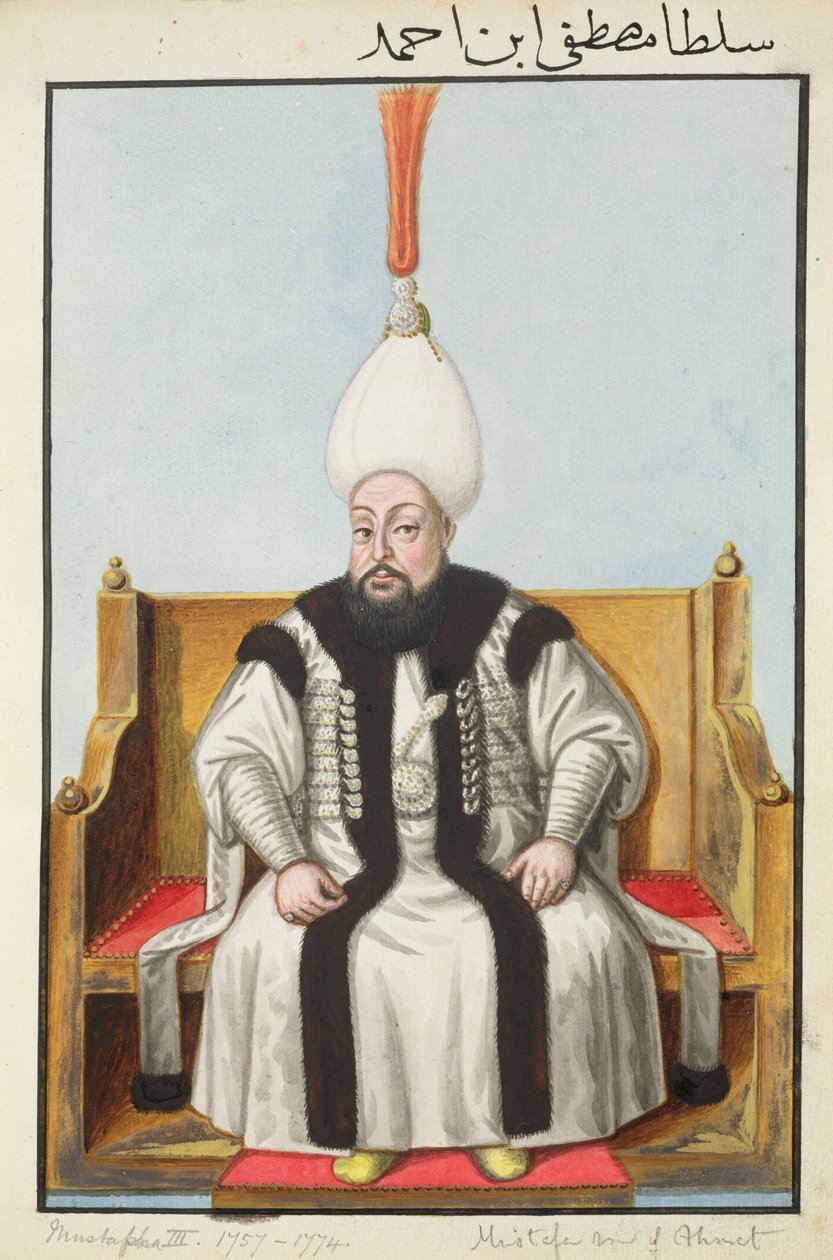 Mustapha III. (1717–1774), sultán v letech 1757–1774, z „Série portrétů tureckých císařů“ od John Young