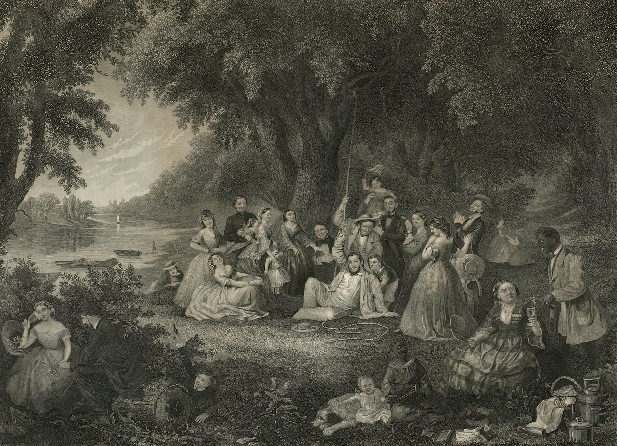 Piknik čtvrtého července, kolem roku 1864 (rytina smíšenou metodou) od John and Hollyer Rogers