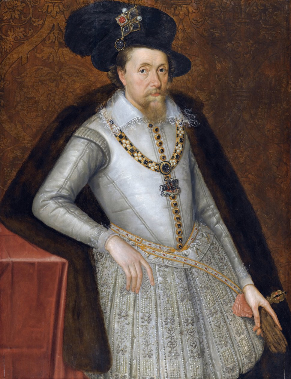 Jacques VI et Ier - Jacques Stuart - Portrét anglického krále Jakuba I. (1566-1625) par John De Critz (Decritz), starší (1551/2-1642), počátek 17. stol. - Olej na dřevě od John de Critz