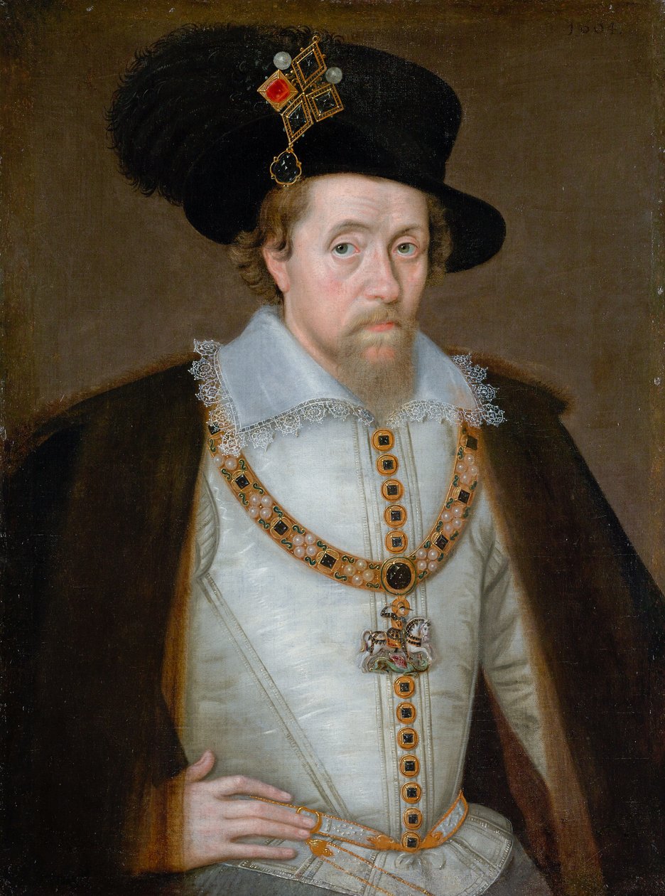 Jakub VI. a I., 1566 - 1625, skotský král 1567 - 1625, král Anglie a Irska 1603 - 1625 od John de Critz