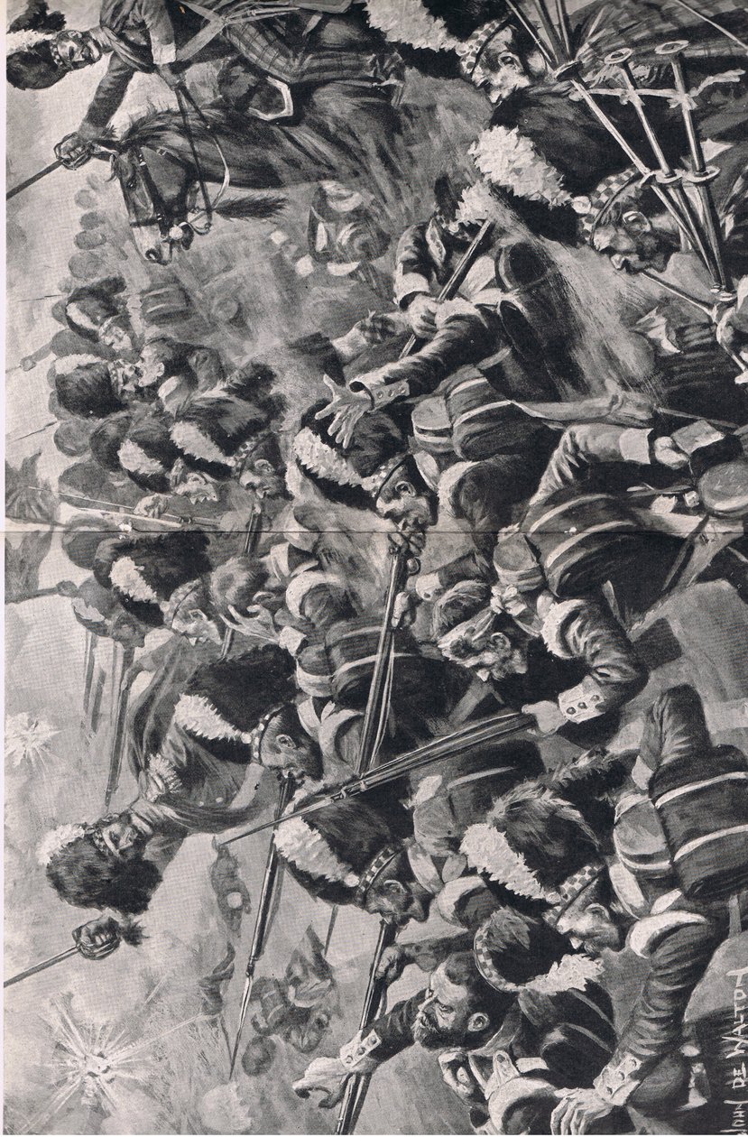 Bitva u Almy, 20. září 1854: Postup 93. Highlanders, ilustrace z britských bitev na souši a na moři, 1915 od John de Walton