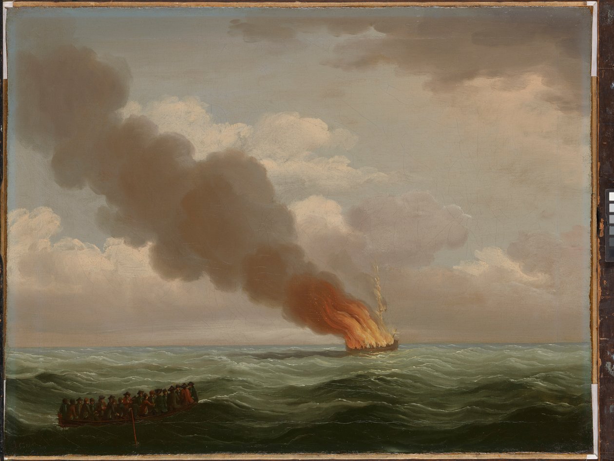 Loď Luxborough Galley vyhořela téměř do základů, 25. června 1727 od John the Elder Cleveley