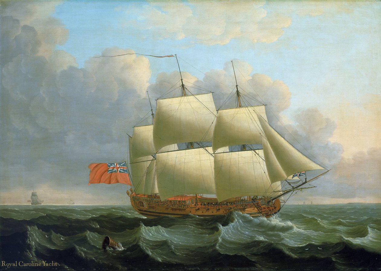 Loď "Royal Caroline" postavená v roce 1749 v Deptfordu (Anglie). Olej na plátně od John the Elder Cleveley