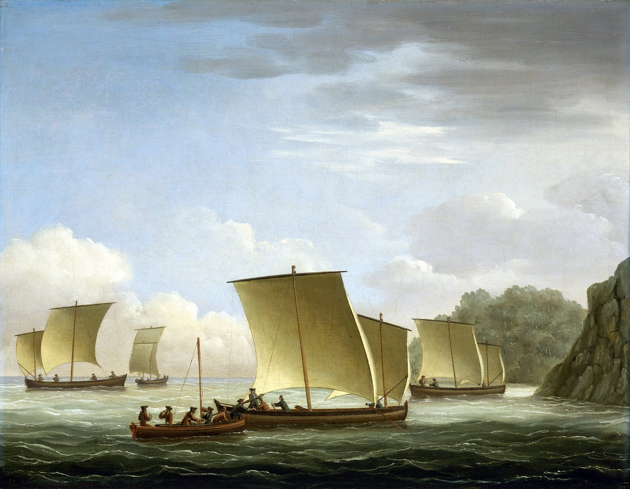 Příjezd záchranné posádky z galerie "Luxborough" v Newfounlandu (Newfoundland) (Newfoundland) (Kanada). Olejomalba, kolem roku 1727, autor John Cleveley (1712-1777). od John the Elder Cleveley