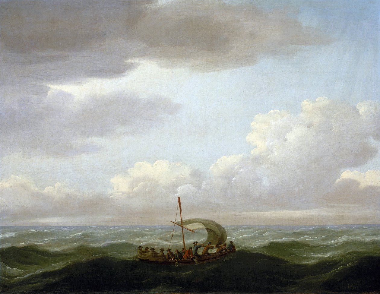 Posádka galéry "Luxborough" v záchranném člunu. Olejomalba, asi 1727, autor John Cleveley (1712-1777). od John the Elder Cleveley