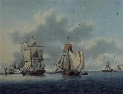 Fregata a holandské rybářské lodě u ostrova Wight od John the Younger Cleveley