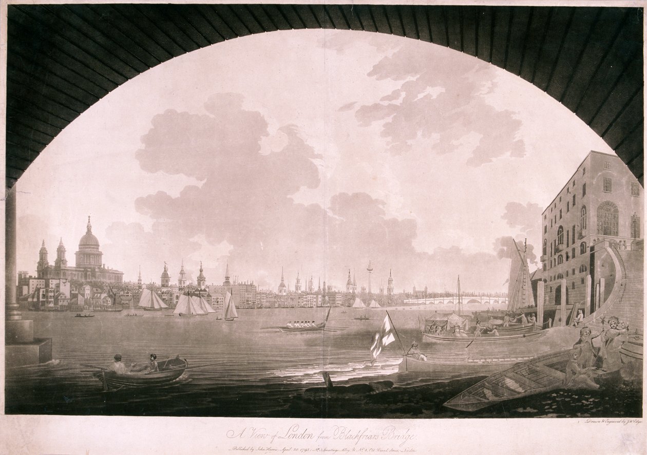 City of London z Blackfriars Bridge, 1795 od John william Edy