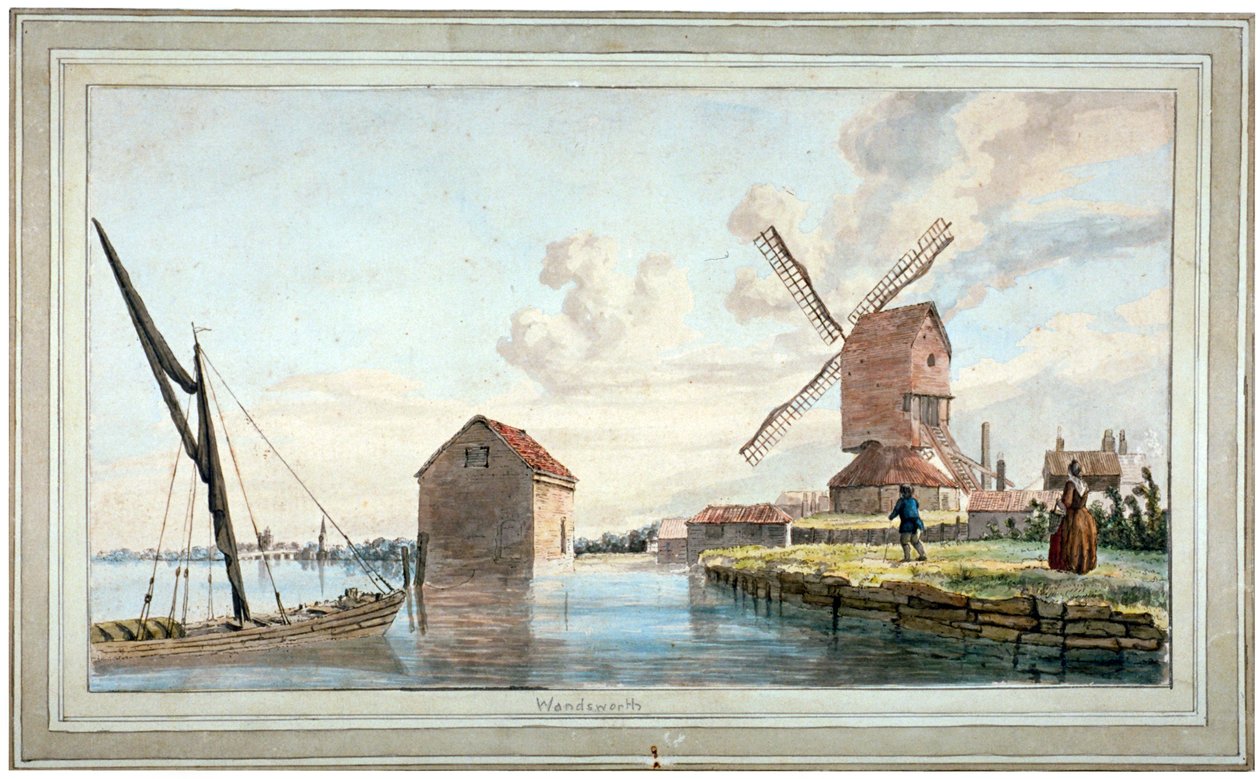 Pohled na břeh řeky Wandsworth, Londýn, c1798 od John william Edy