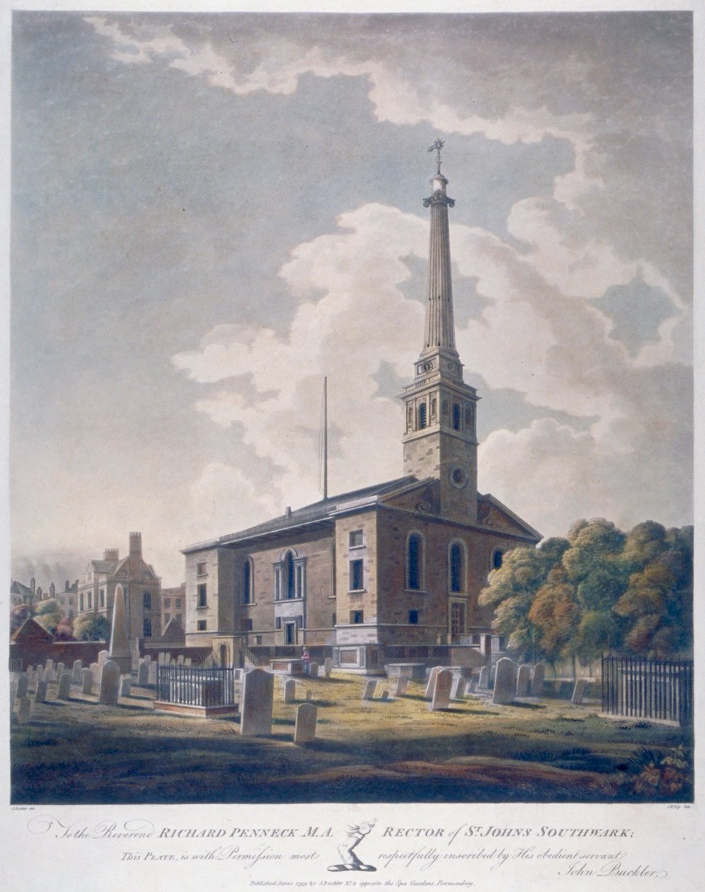 Pohled na kostel St John Horsleydown, Bermondsey, Londýn, 1799. od John william Edy