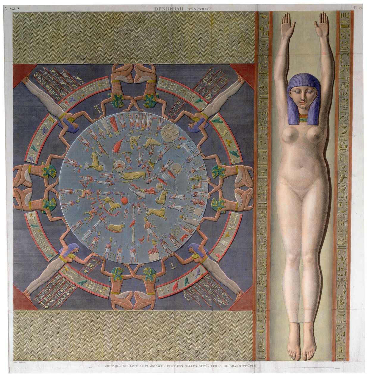 Zodiac strop z velkého chrámu v Denderah, Egypt, c1826 od Jollois and Devilliers